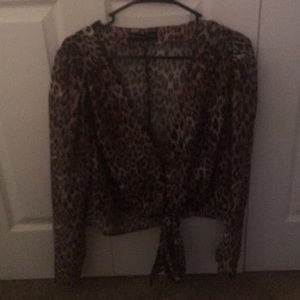 Tie Front Leopard Print Shirt nwt